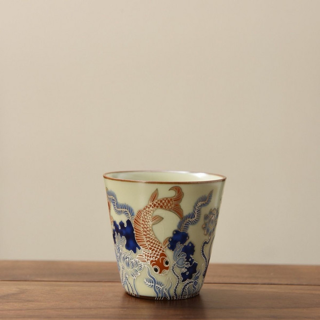 汝窯聞香杯 銀絲魚藻紋 開片 40毫升, 如圖所示, 1個