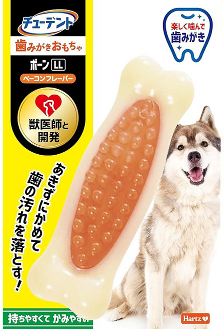 튜던트 칫솔질 장난감 본 LL 대형 개 베이컨 맛 하트 Hartz 개 장난감 치약 치과 관리 수의사와 개발 질리지 않고 물고 치아의 얼룩을 떨어 뜨린다!, 1개, 상세페이지 참조