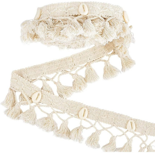 면실 술 레이스 리본 의류 부자재 DIY 핸드메이드 재료 홈 패브릭 선물 포장 수공예, 베이지색, 1개