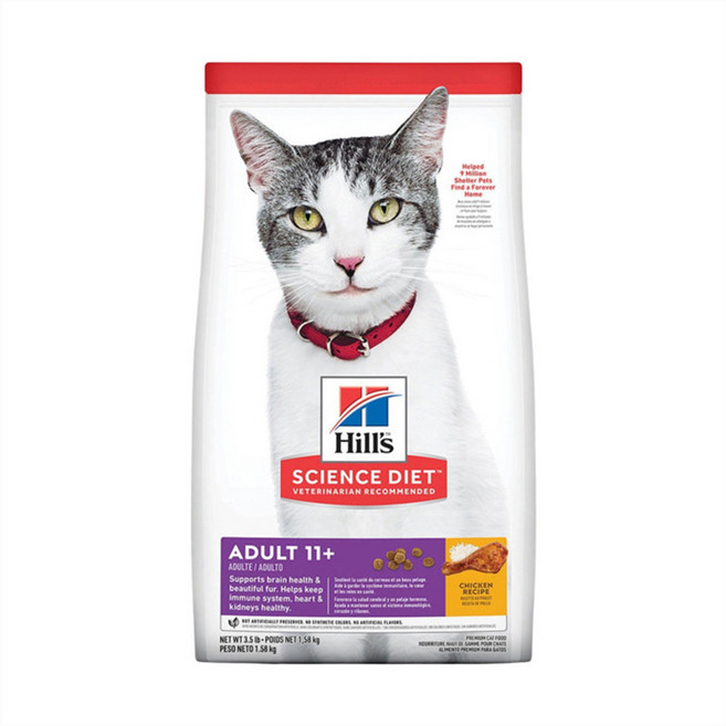 힐스사이언스다이어트 어덜트 고양이 11+ 기능성 사료, 시니어, 1.58kg, 1개