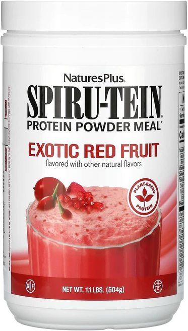 NaturesPlus Spiru-Tein 단백질 분말 식사 이국적인 붉은 과일 504g(1.1lb), NaturesPlusSpiruTein단백질분말식사이국적, 504g, 1개 - 쿠팡