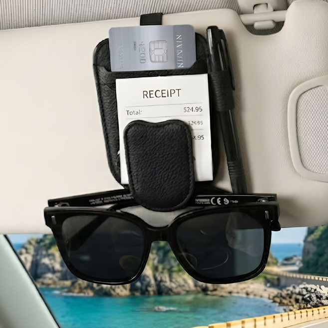 딜로그 멀티수납 차량용 선바이저 카드포켓 선글라스 거치대, 블랙, 1개