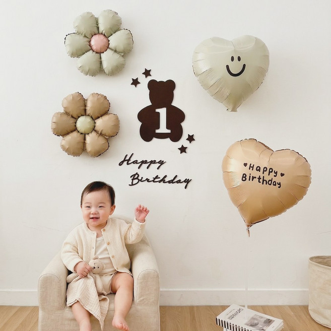 까사루미 곰돌이 숫자가랜드 풍선 생일파티용품 세트, 1세트, 곰돌이가랜드 1