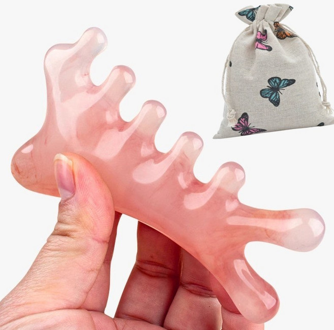 목 어깨 괄사 마사지기 파우치 포함 데일리 관리, 핑크, 1개