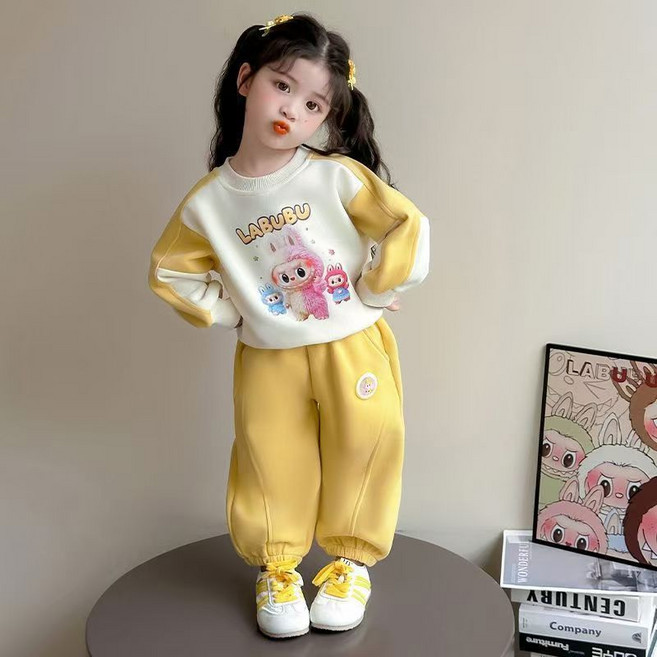 여아 라부부캐릭터 프린트 맨투맨 상하복 세트 개학 입학 캐주얼 트레이닝복