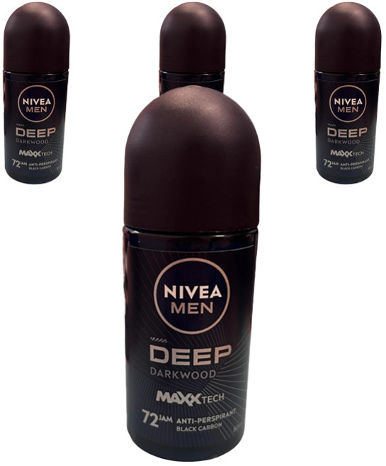 니베아 남성용 딥 세가 앤 커링 72 잼 롤 온 데오드란트, 4개, 50ml