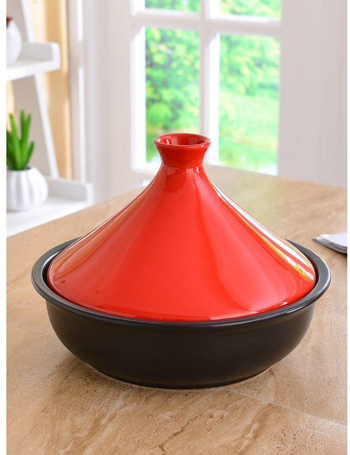 타진 냄비 뚝배기 업소용 찜솥 전통 세라믹 전골 도자기 스튜 수제작품 뚜껑 레드 지름 23CM, 오렌지 지름 23CM, 1개