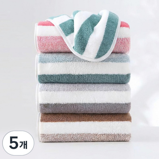 호텔수건 40수 고급 먼지없는 수건 데일리 부드러운 스트라이프 타올, 5개, 혼색