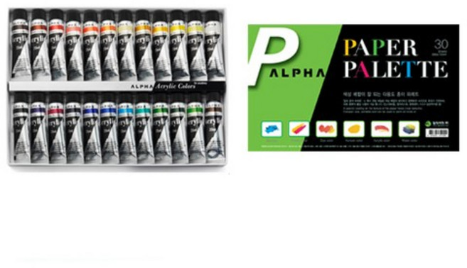 알파색채 전문가용 아크릴물감 20ml 세트 + 종이팔레트 30p, 24색