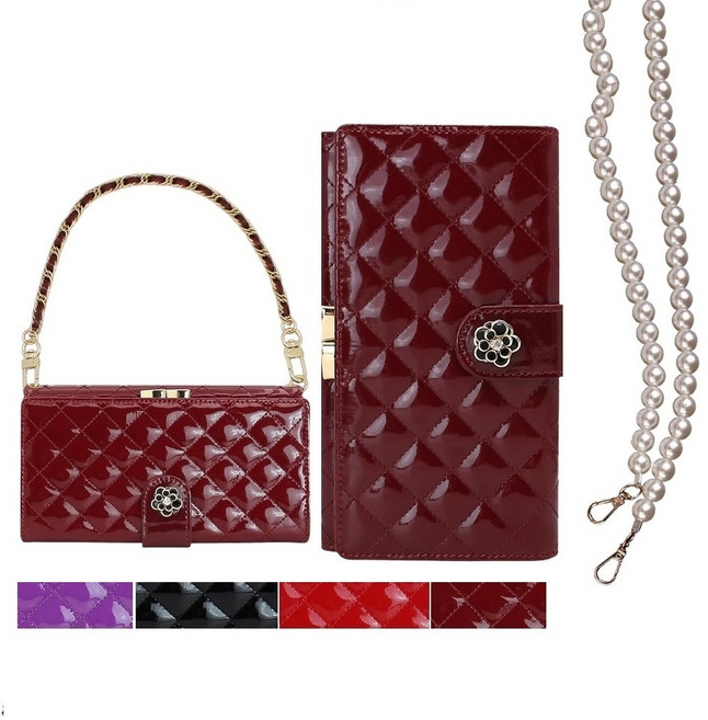 갤럭시 노트9 케이스 SM-N960N 가죽 뉴까포리아 (파우치형) + (손목 스트랩 줄 + 진주롱 목걸이) 카드 양면 더블형 수납 포켓 지갑