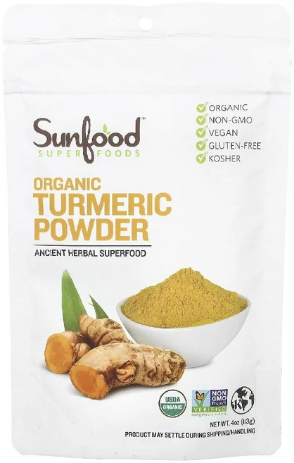 선푸드 Sunfood 유기농 강황 분말 113g 4oz 커큐민 미국 해외 직구 영양제, 1개 - 쿠팡