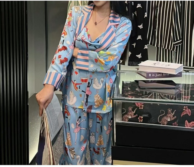 피오라 실크 잠옷 세트 원피스 나시 슬립 로브 긴바지 겨울 실내복