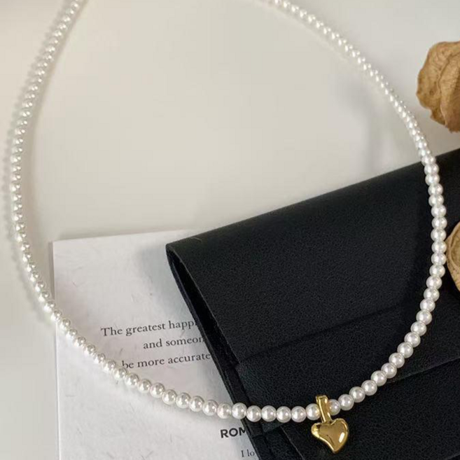 S925 실버 심플 하트 미니 진주목걸이