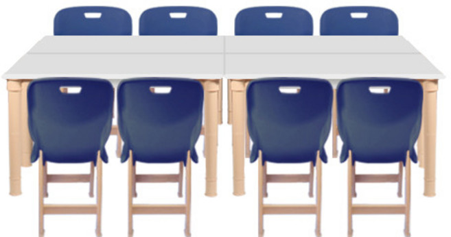 학원 학교 공부방 돌봄교실 아동 어린이 8인 칼라 책상세트, 11.회색책상+군청의자세트