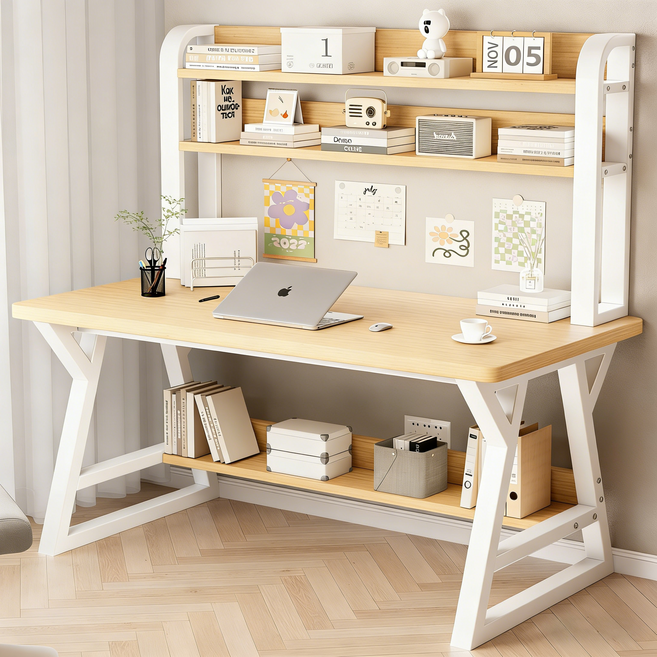 Kurua 다용도 철제 컴퓨터 사무용책상, 우드화이트