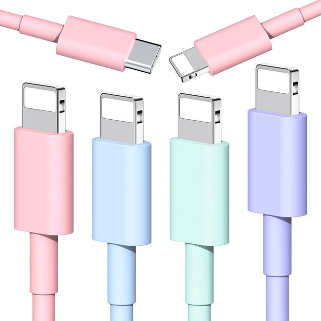 아크러브 C타입-라이트닝 아이폰 8핀 고속 충전케이블, 4개, 빨간색, 초록색, 파란색, 보라색, 2m