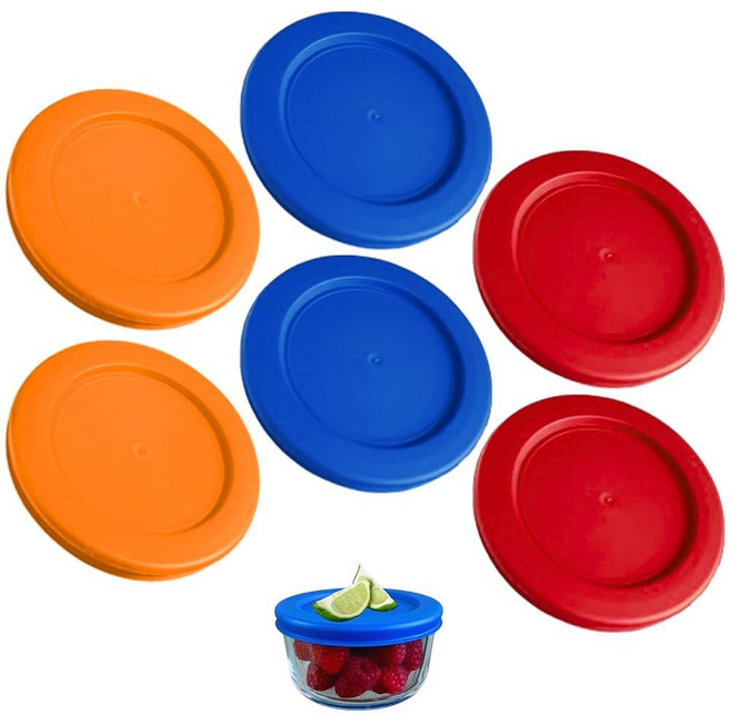 Klare Ware KlareWare 교체용 뚜껑 - 1컵 보관 그릇 커버 Pyrex 7202용 BPA 프리 플라스틱 뚜껑 Anchor Hocking (4팩 레드) 용기, 6 Pack, 오렌지 블루 레드