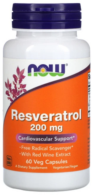 NOW 트랜스 레스베라트롤 200mg 60베지캡슐 레드 와인 추출 폴리페놀, 1개, 60정 - 쿠팡