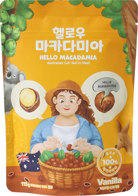 헬로우 마카다미아 호주 통마카다미아 바닐라, 115g, 1개