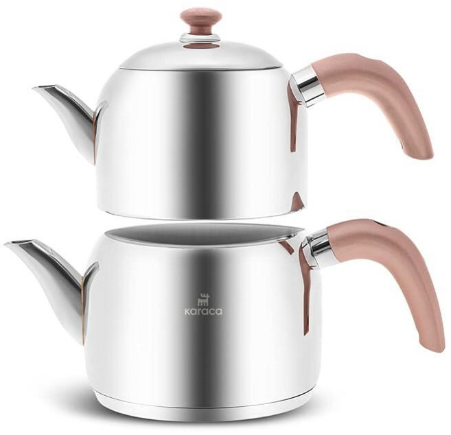 Karaca Edge Stainless Steel Induction Teapot Set Small Turkish Compatible with Induction Silver, Karaca Edge Stainless Steel In