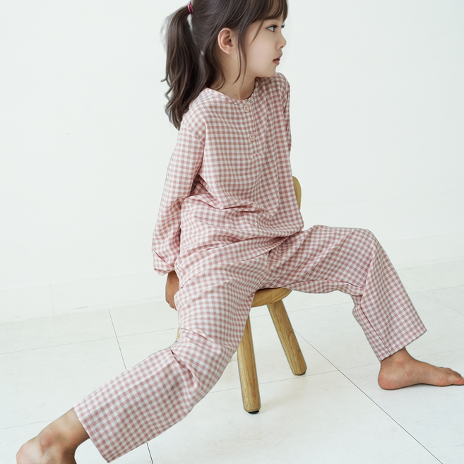 캐리루시 아동 크링클 라운드 긴팔 잠옷 상하세트