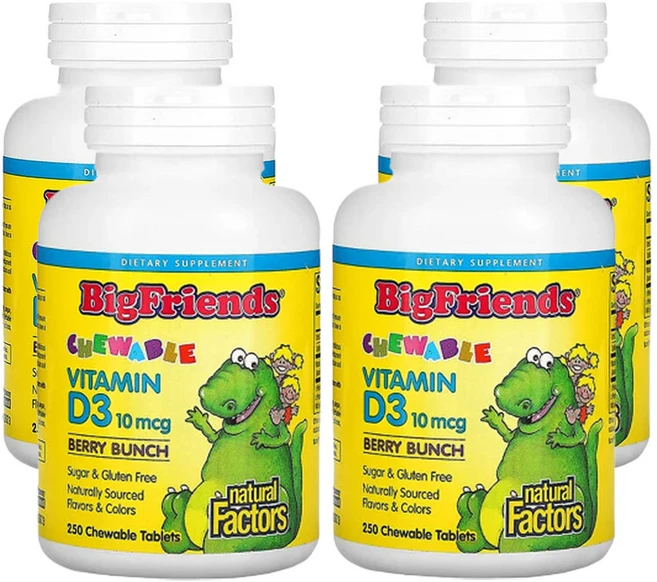 네츄럴펙터 빅프렌즈 츄어블 비타민D3 베리 번치 10mcg 츄어블, 4팩, 250정 - 쿠팡