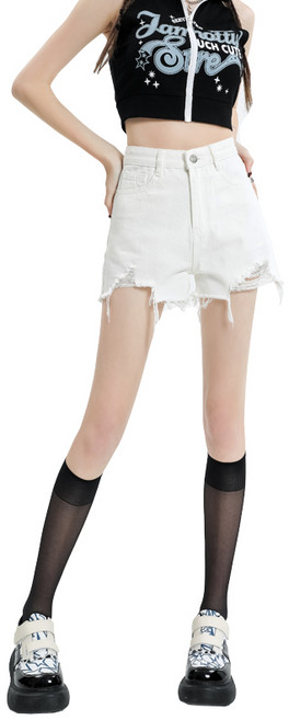 영메이 YM23188S 여성 밑단 빈티지 하이웨스트 청 반바지 데님 핫 팬츠