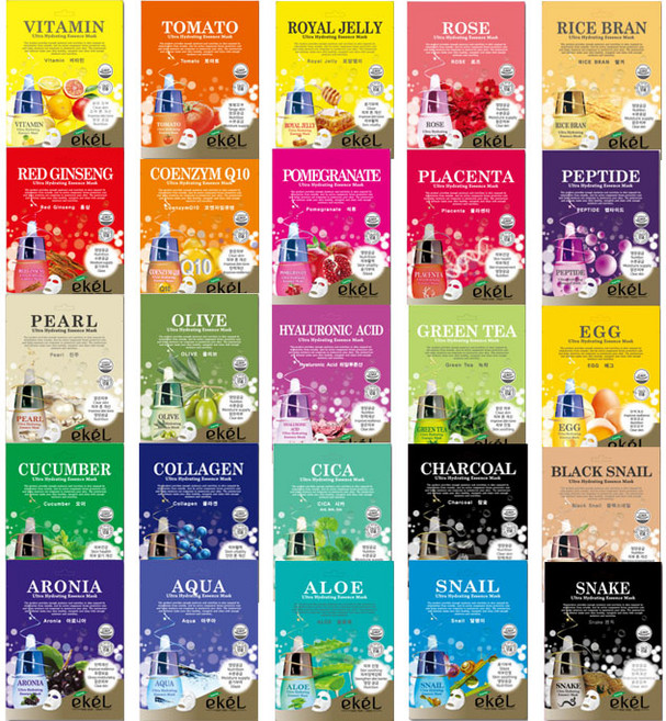 이켈 마스크팩 혼합세트 100매 / 콜라겐 비타민 로얄젤리 홍삼 석류 오이 아쿠아 뱀독 블랙 스네일 올리브, 1개, 100개입