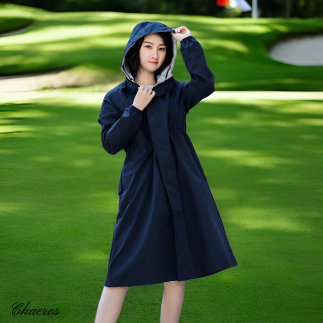 채로스 여성용 프리미엄 골프 비옷 레인코트 바람막이, 1개, 네이비