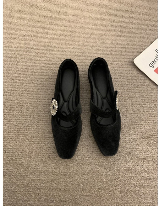 瑪莉珍鞋 淺口單鞋 法式複古氣質絨面高跟鞋