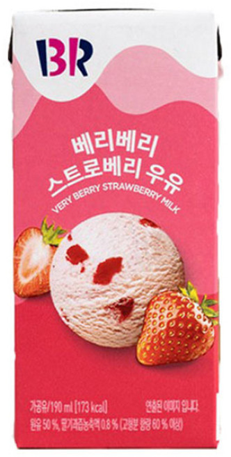 배스킨라빈스 베리베리스트로베리우유, 190ml, 3개