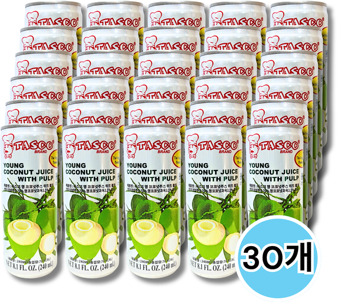 태국음료 타스코 영 코코넛주스 펄프 박스 240MLX30EA, 240ml, 30개