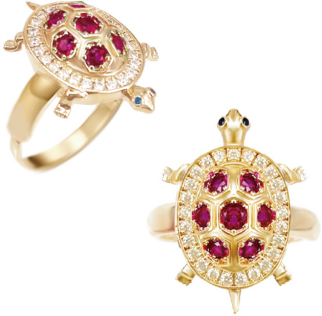 [혜성주얼리] 장수 부귀영화 루비 거북이 옐로우골드 프리사이즈 반지