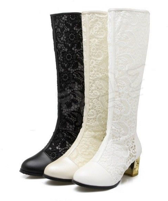 여성 봄 레이스 통굽 메쉬롱부츠JK35 뉴타임즈060401, 230, 블랙