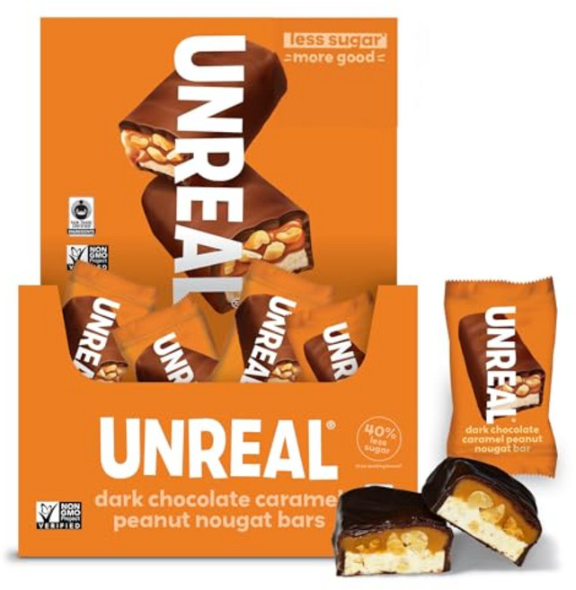 언리얼 다크 초콜릿 피넛 카라멜 누가 바 (미니 바 30개) UNREAL Dark Chocolate Peanut Caramel Nougat Bars (30 Mini Bars) |, 1개