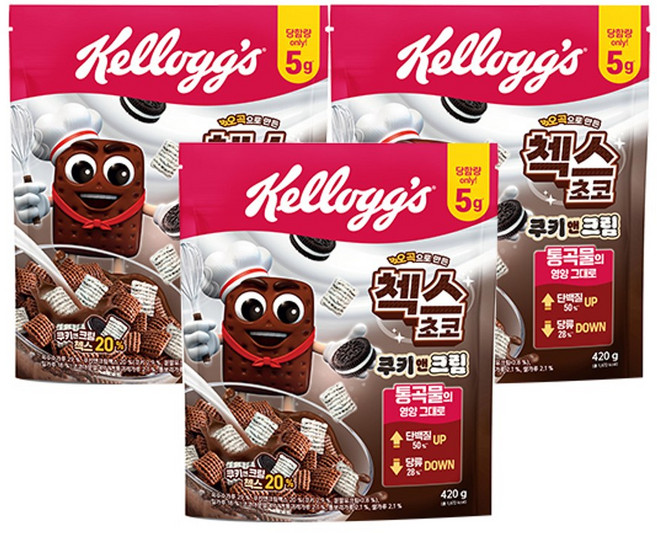 켈로그 첵스초코 쿠키앤크림 420g 3개, 1개