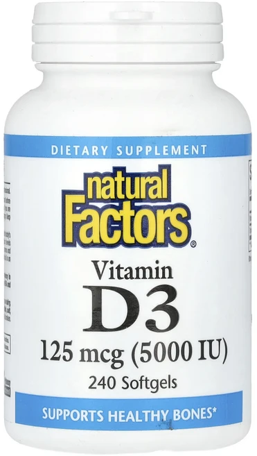 Natural Factors 비타민D3 125mcg(5000IU) 소프트젤 240정, NaturalFactors비타민D3125mcg5000I, 1개 - 쿠팡