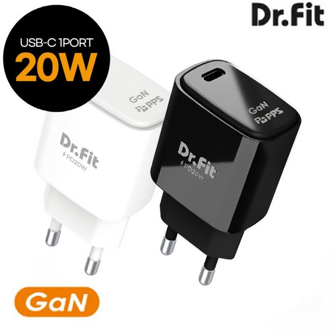 닥터핏 GaN PD 20W PPS 1포트 분리형 고속 가정용 충전기 CTOC CTO8 호환 케이블 미포함, 1개, 블랙
