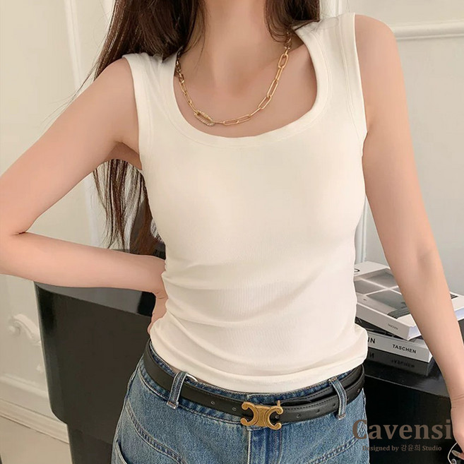 【Cavensi】夏天素色涼感棉小背心 加寬肩帶遮副乳 大尺碼無袖上衣 內搭背心