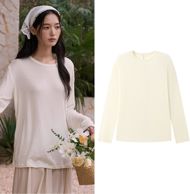 스토리원 여성 프리미엄 울 텐셀 실크 스티치 티셔츠 WM-FWWT037