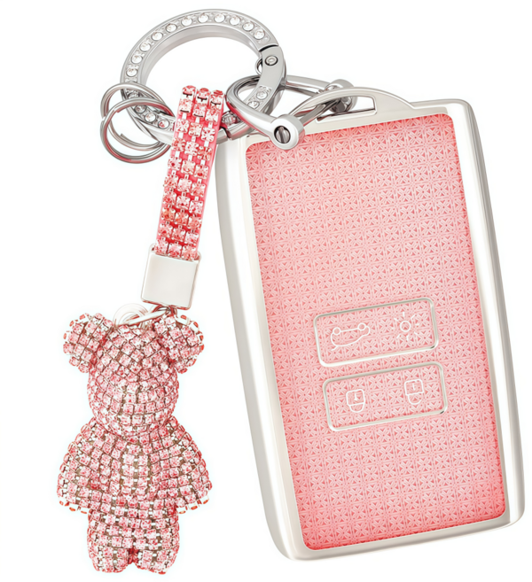 OFFCURVE 르노 삼성 호환 4버튼 SM6/QM6/XM3 TPU 풀커버 스마트 키케이스, 핑크 실버