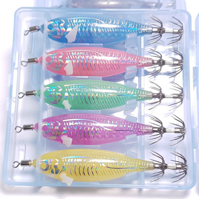 씨넥스 쪼꼬미에기 NEW네츄럴 참전갱이 금동이 수평 쭈꾸미에기 갑오징어에기, 축광 5색(색상별 각 1개씩), 5.3g, 5개