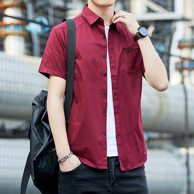 軍裝短袖襯衫 素面工作襯衫 男生上衣