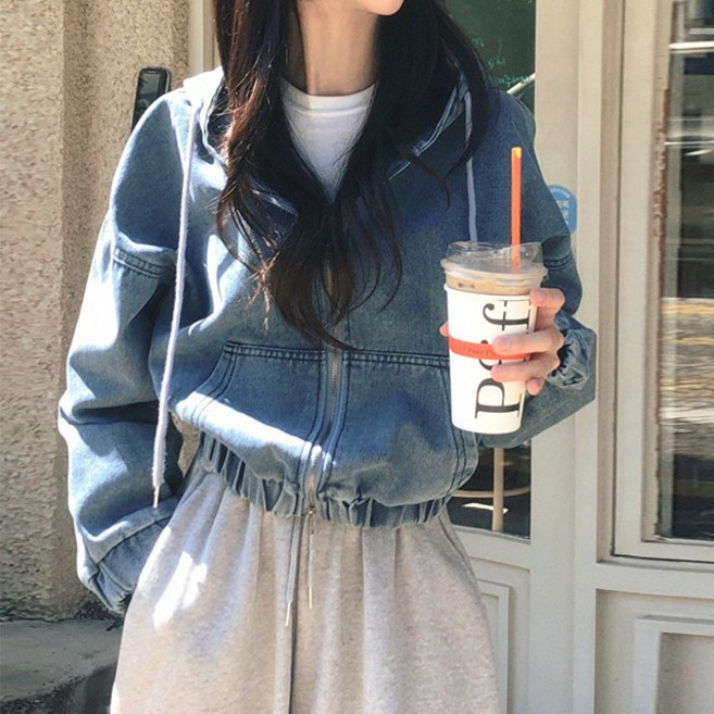 피니 (꾸안꾸 간절기템!) 엠버 피그먼트 데님 후드집업 (2color) 가을코디 간절기자켓 자켓 크롭자켓 후드집업 y2k 빈티지 힙 유니크 꾸안꾸