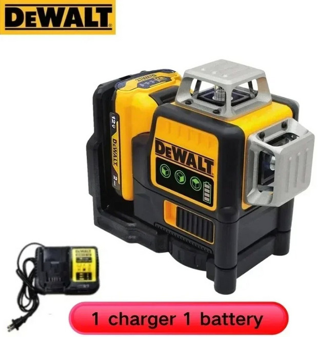 Dewalt DW089LG 3면 * 360 수직 12 라인 레이저 12V 리튬 배터리 레벨 수평 녹색 빛 레벨 측정기 야외, US 1charger 1battery, 03