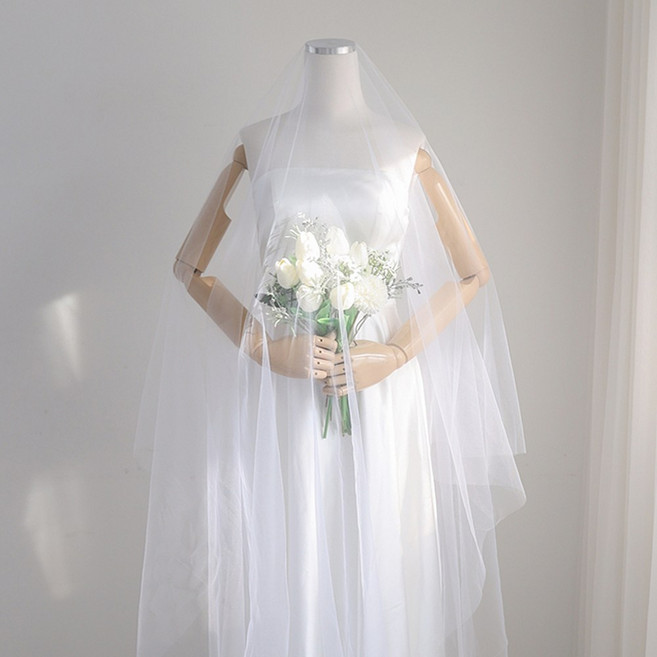 엘블랑꼬 MADE 빗핀없는 화이트 베일 3M 면사포 웨딩소품