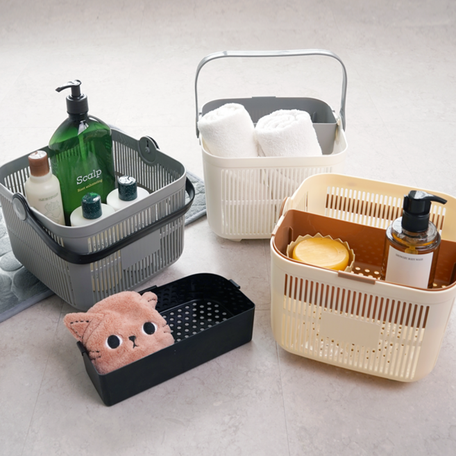 에버리즈 물빠지는 칸막이 분리형 목욕바구니, B. 그레이(GRA)