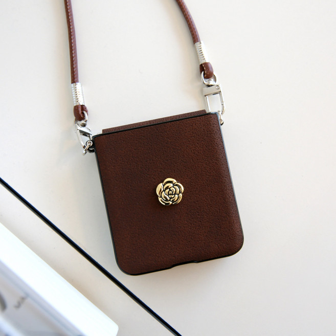 GRNM Z플립 플레르쥬 빈티지 카멜리아 스웨이드 지플립 폰케이스 (스트랩 2종 포함)