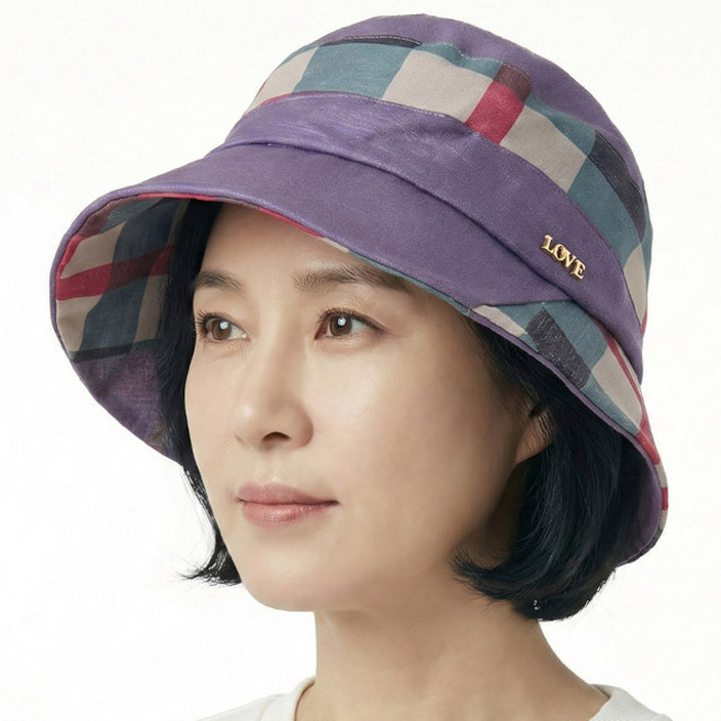 베이직엠 중년 여성 여름모자 벙거지 LOVE 뒷면 체크