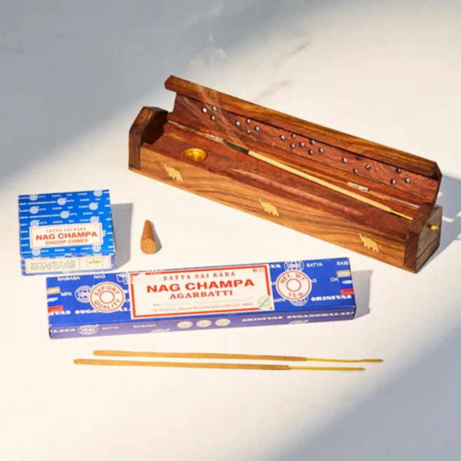 사티아 나그참파 인세스 스틱+인센스 콘+미니박스홀더 세트 (쇼핑백 증정), 로즈 스틱+쇼핑백, 드래곤블러드 콘+미니 엘리펀트홀더